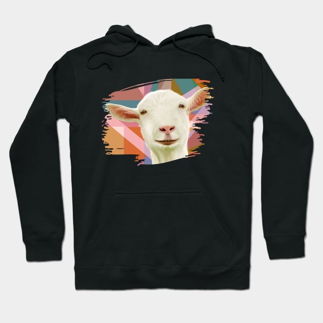 White Goat Face Colorful Geometric Hoodie by Suneldesigns
